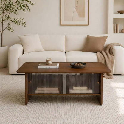 47-inch rectangular modern minimalist coffee table with a storage cabinet featuring glass sliding doors, suitable for living rooms, bedrooms and offices, easy to assemble, brown
W3935P408518/D25001Z