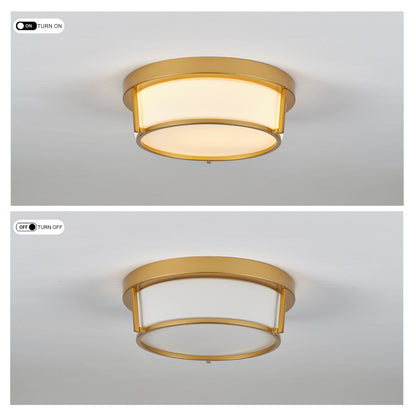 13.58" Flush Mount LED Ceiling Light, Brushed Gold Metal Frame with Glass Shade, No Remote Control