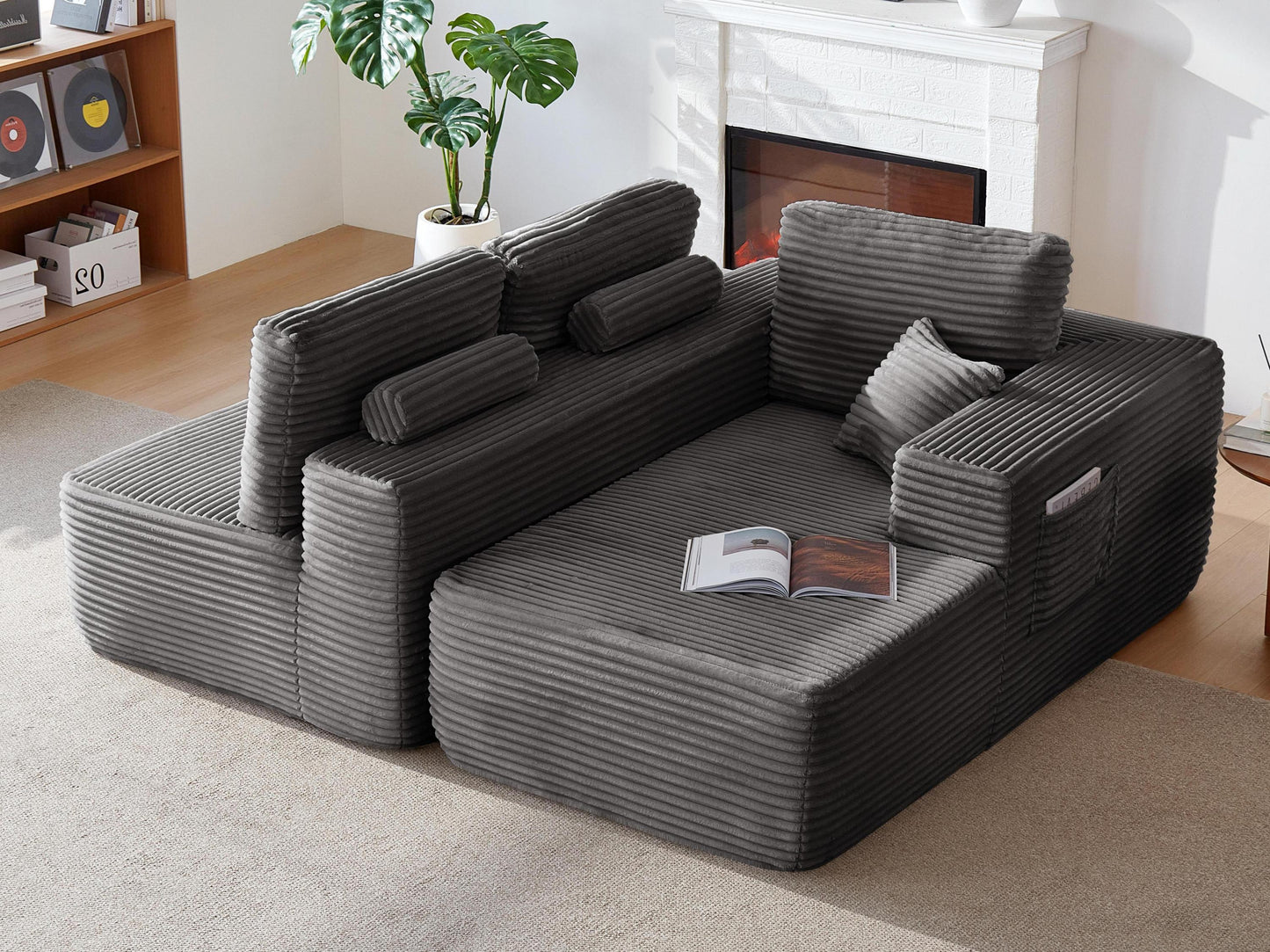 104' Cloud Sectional Sofa with L-Shape Chaise and Side Pockets , Modern Modular Design, Deep Seating, Upholstered Couch for Living Room/Bedroom, No Assembly Required (Plush Fabric), Grey,Right