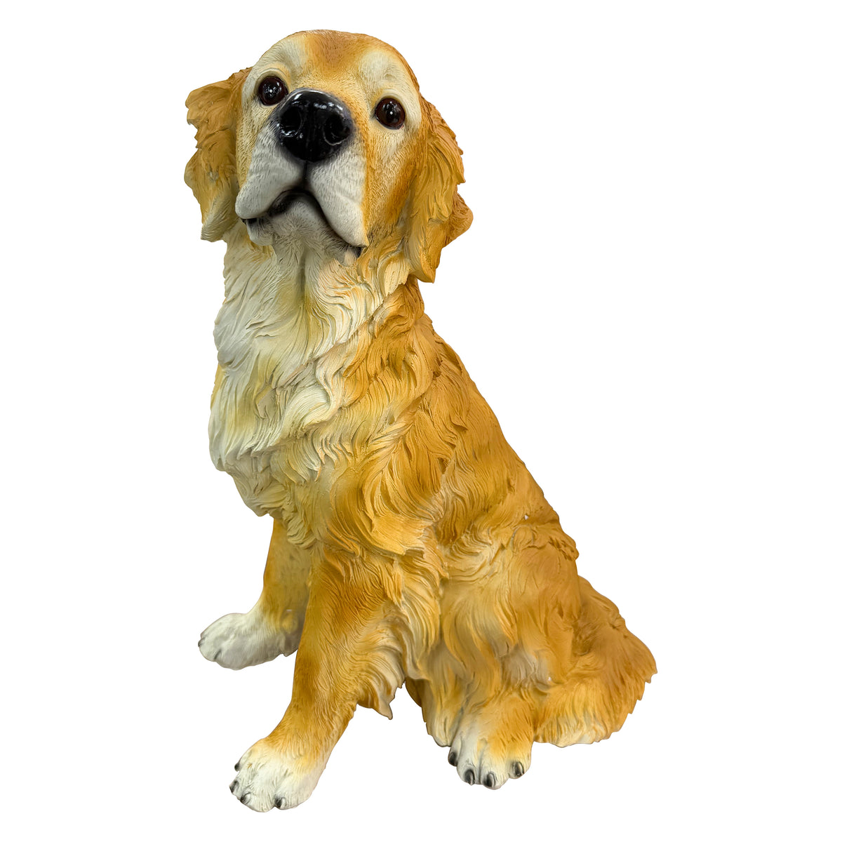 Golden Retriever Garden Statue, a lifelike earth-brown resin dog ornament, perfect for backyards, lawns, and patios.