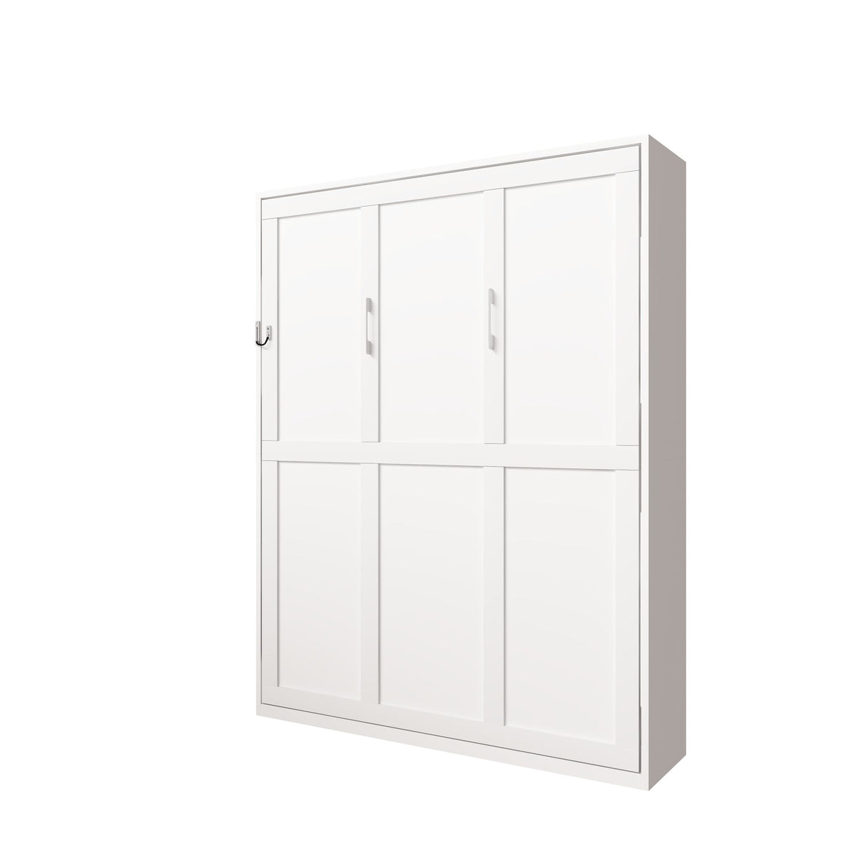 Queen Murphy bed, 65-inch foldable wall bed, with metal bed frame, solid wood support slats, concealed bed frame, with safety lock mechanism,suitable for bedrooms and guest rooms, white