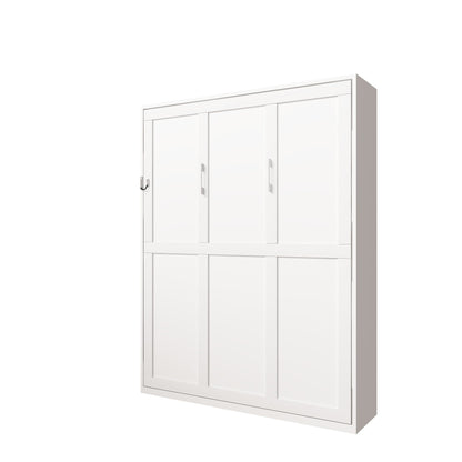 Queen Murphy bed, 65-inch foldable wall bed, with metal bed frame, solid wood support slats, concealed bed frame, with safety lock mechanism,suitable for bedrooms and guest rooms, white