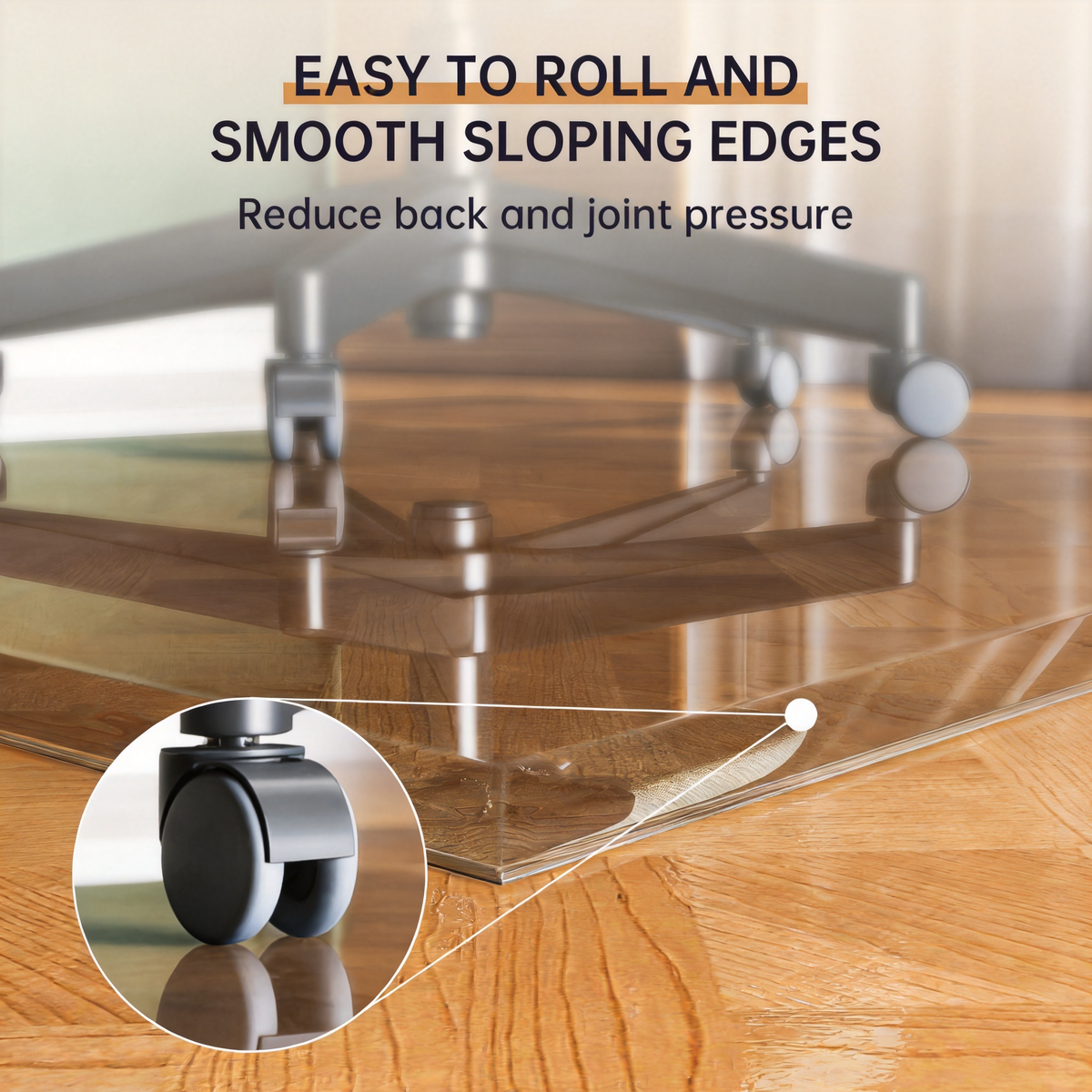 Tempered Glass 36 x 36 inch Beveled Edge Glass Chair Mat with Polished Edge Clear Office Chair Mat, Glides Smoothly, Suitable for Carpet or Hardwood Floors