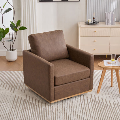 30.5"W Upholstered Square Swivel Accent Chair and Comfy Accent Single Sofa Chair, 360 Degree Club Chair, Lounge Armchair for Living Room Bedroom Apartment Nursery. Coffee PU