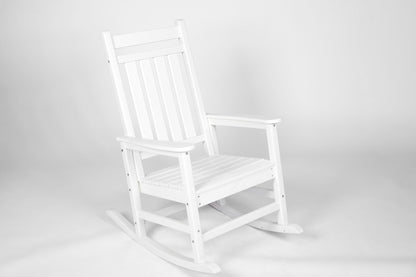 All Weather Rocking Chair Set with Side Table, 3-Piece Rocking Chair Set with Wood-Texture, White(includes 2 Rocking Chairs and 1 Table)