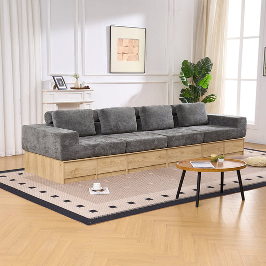 Modular Sectional Sofa with Storage Drawers, Multi-Functional L-Shaped Couch with Built-In Cabinet Base and Center Table Design, Convertible Combination Sofa Set, Modern Upholstered Sofa
