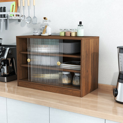 Kitchen Countertop Storage Cabinet, Glass Door Cupboard, Counter Food Organizer for Spice, Coffee Supplies