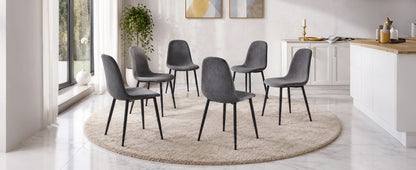Comfortable Linen-Cotton Dining Chair Set - Six Pieces in Dark Gray.Integrated Seat and Backrest,Linen-Cotton Material,Modern Home Matching.W1151124300