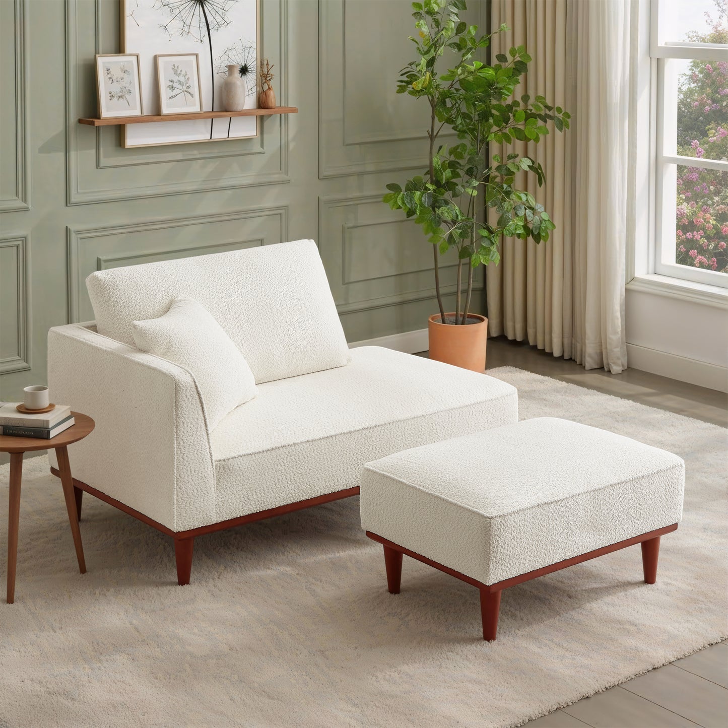 Upholstered Chaise Lounge and Stool for Living Room Bedroom