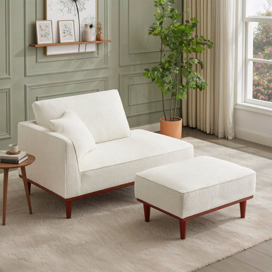 Upholstered Chaise Lounge and Stool for Living Room Bedroom