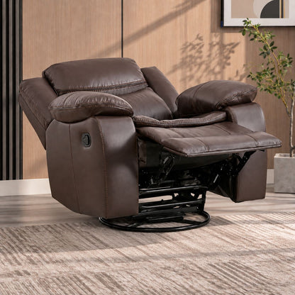 Faux Leather Swivel Recliner Chair, Manual Reclining Armchair with 360° Swivel Base, Padded Backrest & Armrests