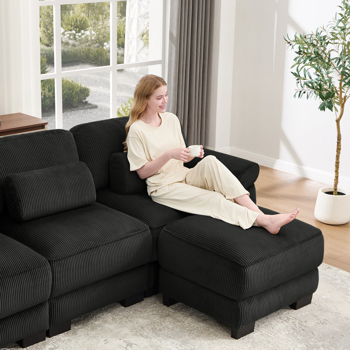 Ottoman Corduroy -Black