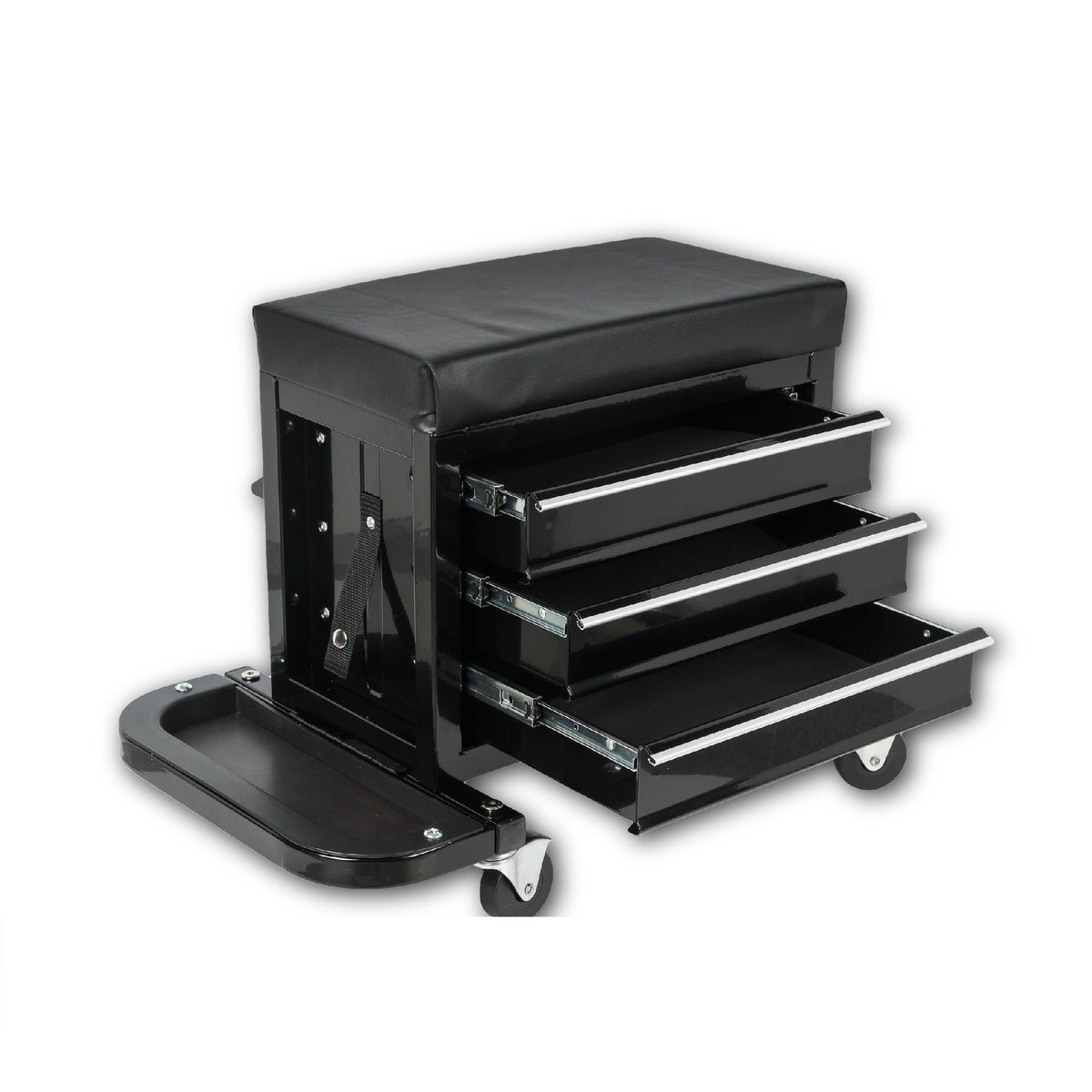 3-Drawer Tool Chest Rolling Mechanic Seat with Tool Trays, 350lbs Max Weight Capacity, Black