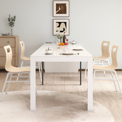 Modern Multifunctional Extendable Dining Table with Outlet, Space Saving Expanding Table with Storage for Party, Weddings, Meetings