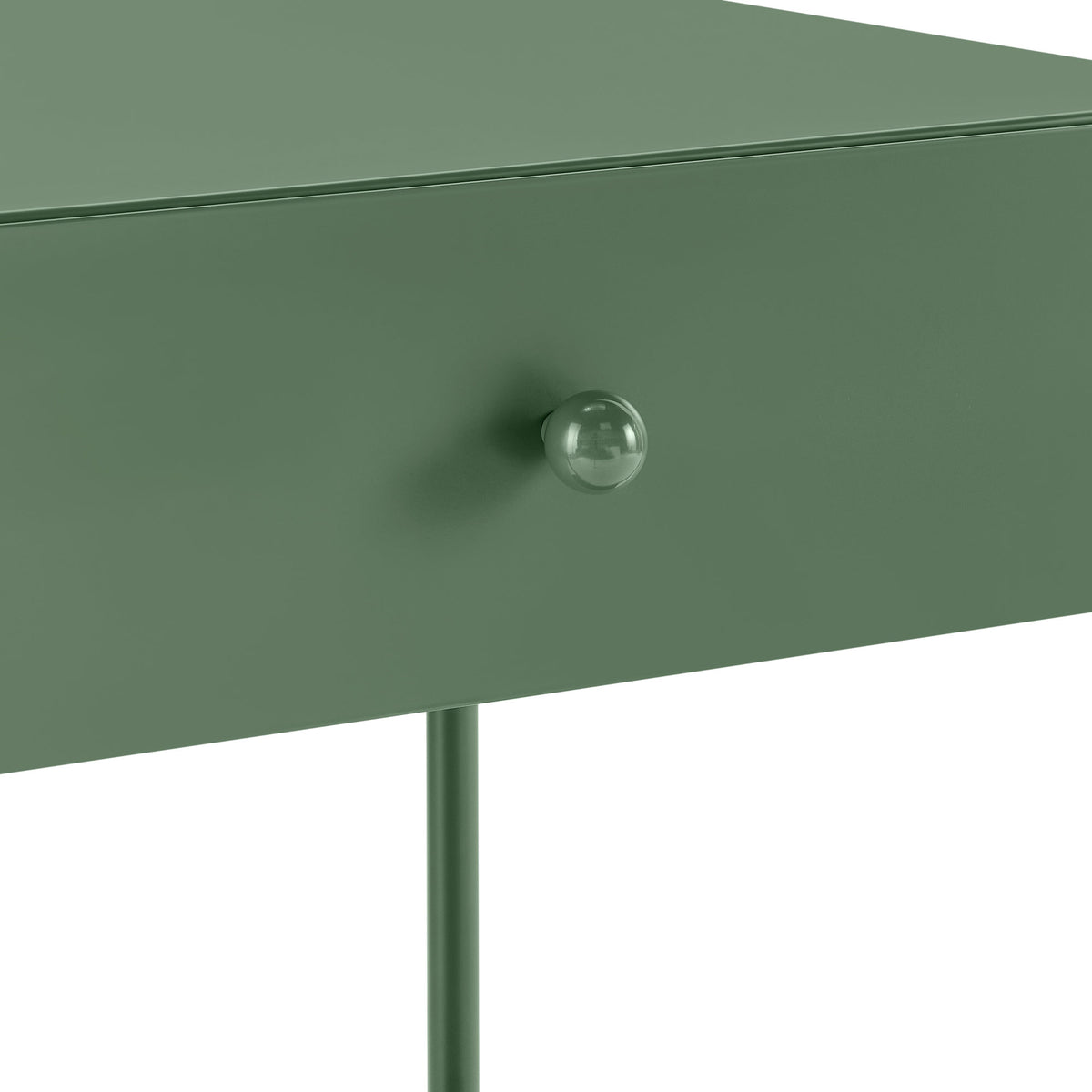 Colette Vintage Green Metal 1-Drawer Nightstand with Bottom Shelf & Tapered Legs