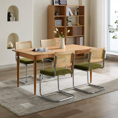 Mid Century Modern Dining Chairs Set of 2, Velvet Accent Chairs with Natural Cane Back & Stainless Chrome Base
