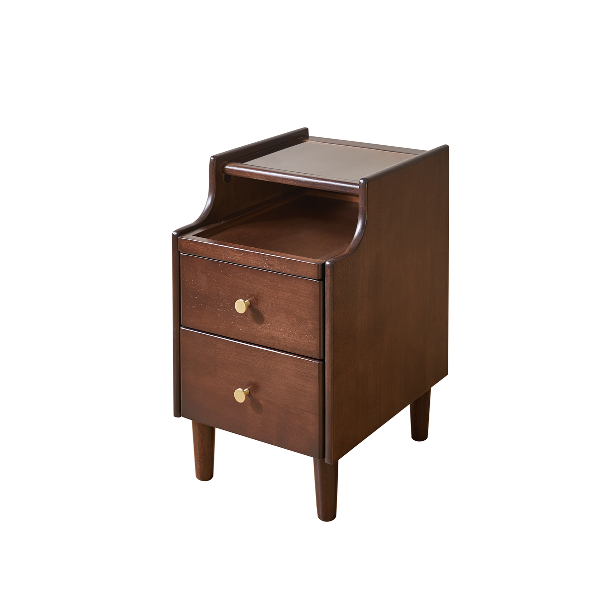 Solid Wood Nightstand with Two Drawers and Pull-out Panel Storage Bedside Table and Sofa Side Table