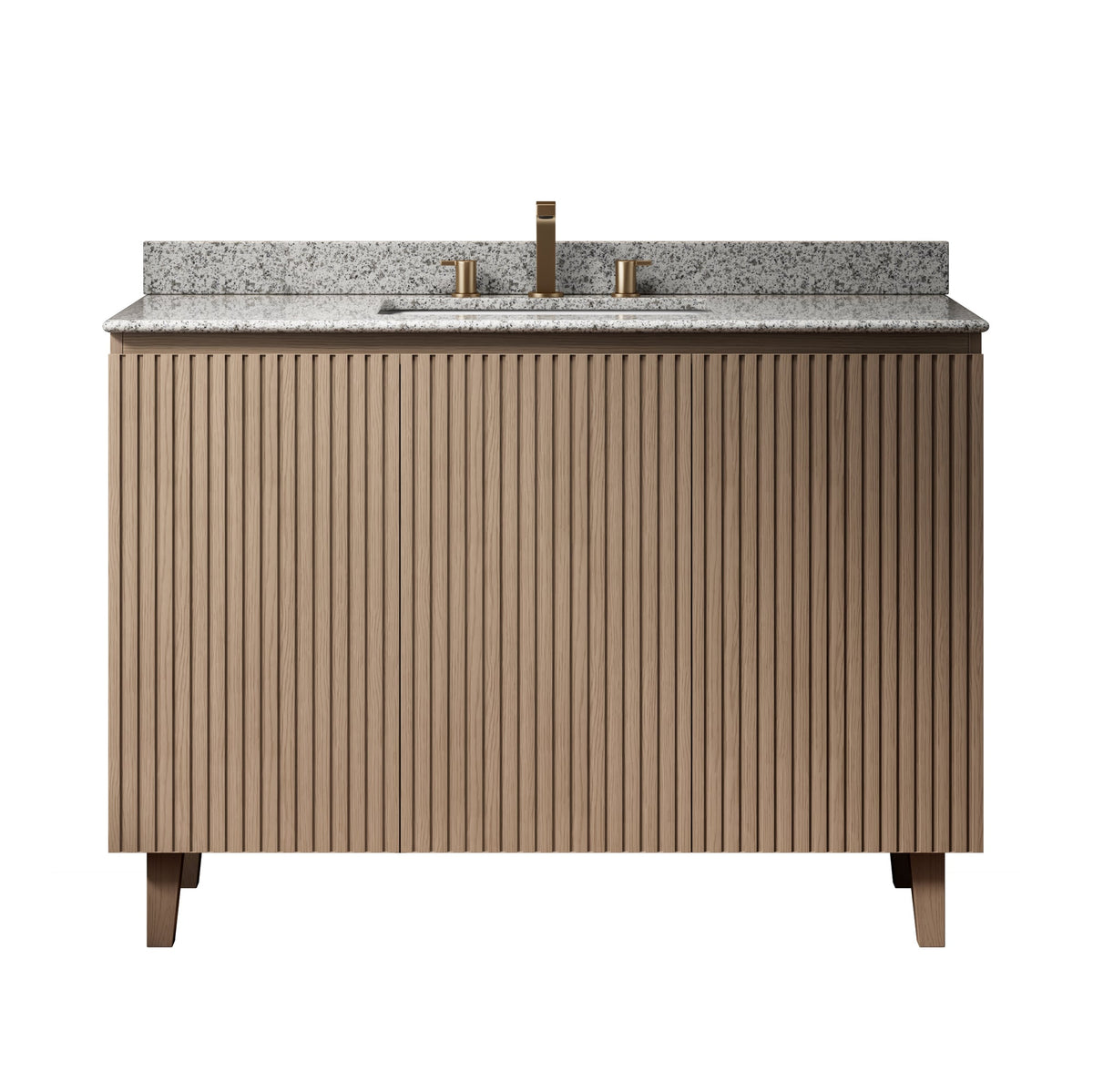 DOIN 48" Bathroom Vanity&Sink,Freestanding Cabinet,Natural Granite Countertop&Ceramic Basin with 3 Pre-drilled Faucet Holes,Disassembled,NO Faucet,No Drain Set&Sink Cover, Heidelberg Woodgrain Color