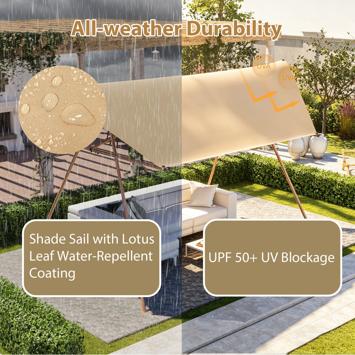 Hexagonal Shade Sail Canopy, Large 206'x118" UV Block Sun Shade with UPF 50+, Waterproof High-Density Polyester Fabric