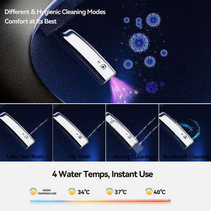 Smart Bidet Toilet with Auto Open/Close Seat, Warm Water Wash, Heated Seat, and Dryer in Black Ceramic, One-Piece Design