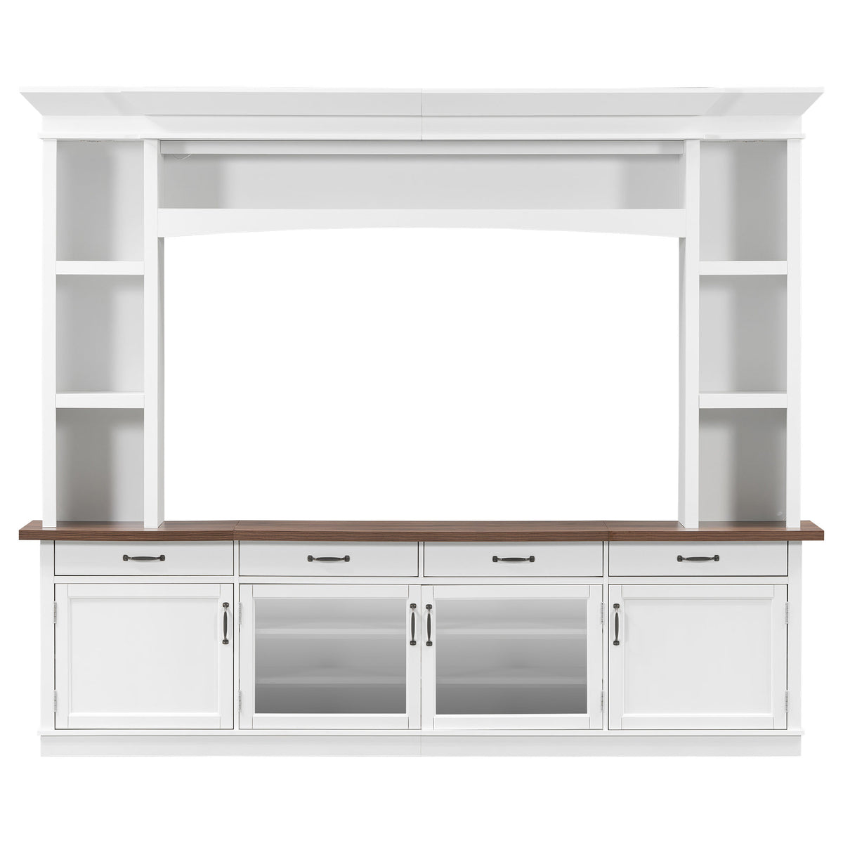 94.3' Extra Long Farmhouse TV Stand with 7-Color LED Lights, Adjustable Shelves & Storage Cabinets, Modern Entertainment Center Media Console for 65 Inch TVs for Living Room