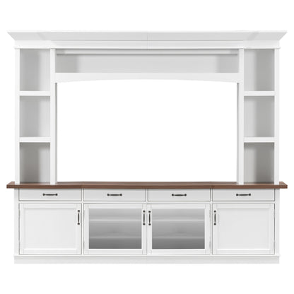 94.3' Extra Long Farmhouse TV Stand with 7-Color LED Lights, Adjustable Shelves & Storage Cabinets, Modern Entertainment Center Media Console for 65 Inch TVs for Living Room