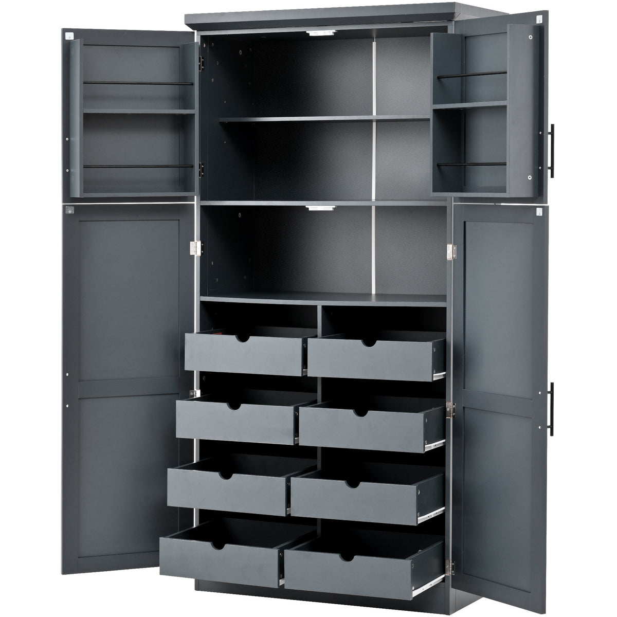 [Assembly Video Provided] TOPMAX 35.5x17.6x70.9inch Freestanding Kitchen Pantry Cabinet, Tall Storage Cabinet with 4 Doors, 2 Door Shelves – Gray