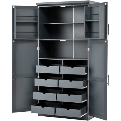 [Assembly Video Provided] TOPMAX 35.5x17.6x70.9inch Freestanding Kitchen Pantry Cabinet, Tall Storage Cabinet with 4 Doors, 2 Door Shelves – Gray
