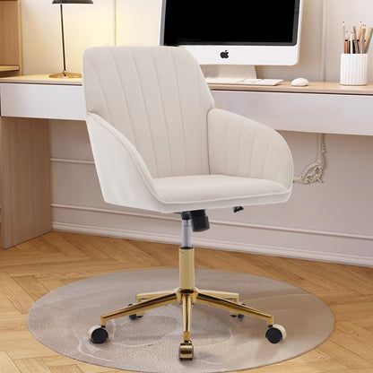 TY Ergonomic Swivel Office Chair, Adjustable and Comfortable, Beige Velvet Upholstery, 24.60 x 22.84 x 38.00 inches