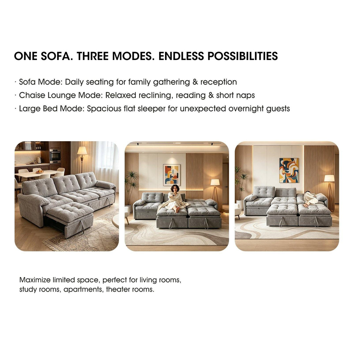 3‑in‑1 Convertible Chenille Sofa Bed, 5‑Level Adjustable Backrest Sleeper Sofa,Chenille Cloud Sofa,Pull-Out Sofa Bed