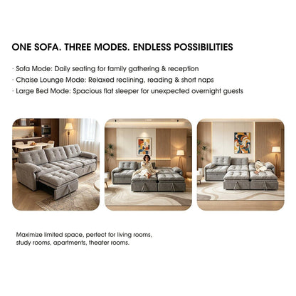 3‑in‑1 Convertible Chenille Sofa Bed, 5‑Level Adjustable Backrest Sleeper Sofa,Chenille Cloud Sofa,Pull-Out Sofa Bed