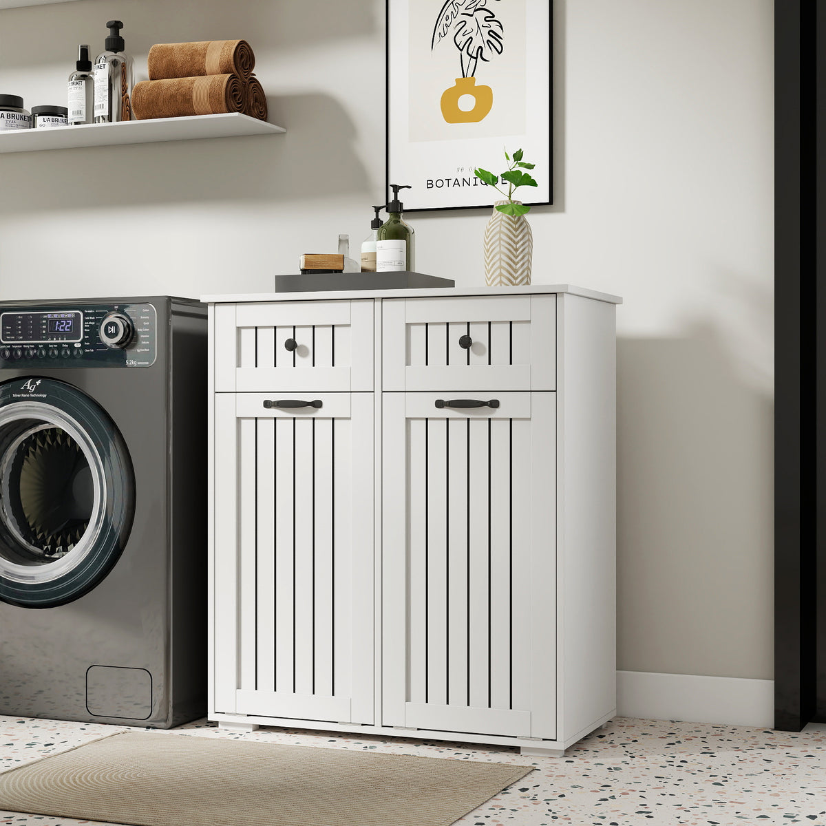 Laundry Cabinet, with 2 Removable laundry basket and 2 Drawers