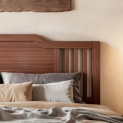 Full Size Platform Bed with Tall Headboard, Solid Bamboo-made Bed Frame with Support Slats, Full  Bed Frame for Bedroom, Guest Rooms, Warm Brown