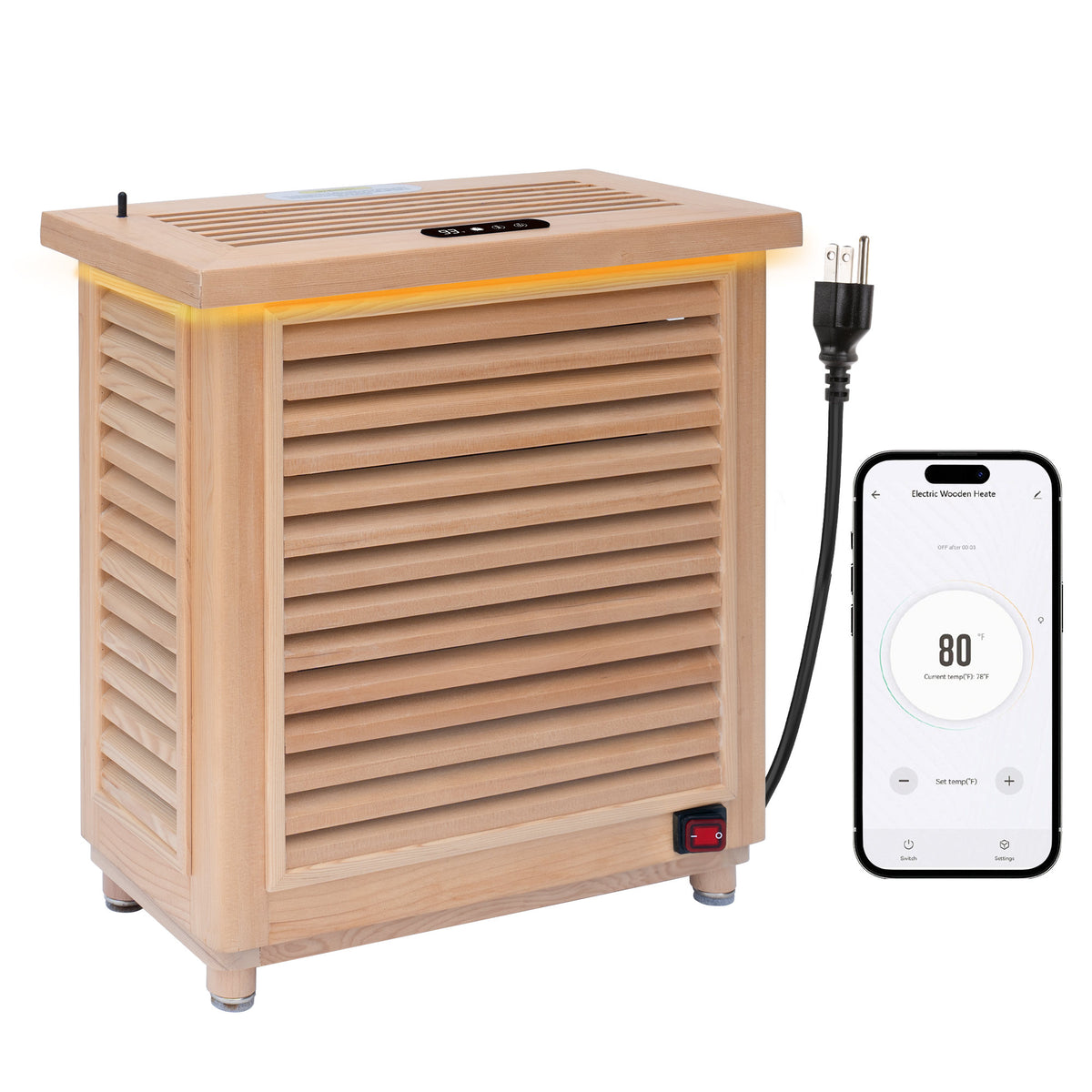 1500W Far-Infrared Sauna Heater with Plug, 110-120V Graphene Sauna Heating System with Touch & WiFi Control, for 35-105 cu.ft Dry Sauna Rooms, Hemlock Wood Shell