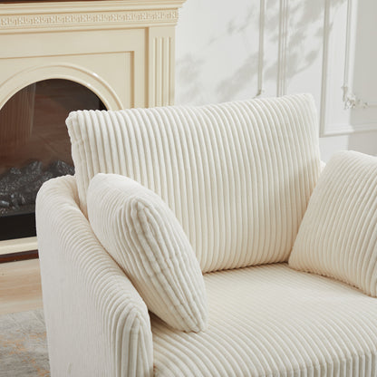 40.55''W Swivel Accent Chair With 2 Thorw Pillows 360 Degree Swivel Round Sofa Modern Oversized Arm Chair Cozy Club Chair for Bedroom Living Room Lounge Hotel, Ivory Corduroy