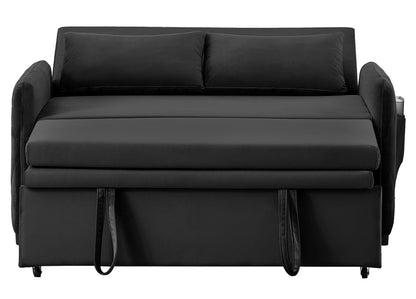 51.2' Velvet Convertible Sleeper Sofa Bed, 5-Position Adjustable Backrest Loveseat with Pull-Out Bed, Side Pocket, Multi-Functional 2-Seater Couch for Living Room, Apartment, Small Space