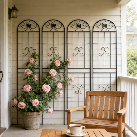 4 Pack Metal Garden Trellis 86.7" x 19.7" Rustproof Trellis for Climbing Plants Outdoor Flower Support Black – Model W1586P268039