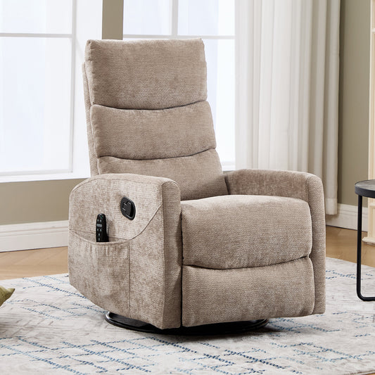 Heat Massage Manual Recliner Chair with Rocker and Swivel in Fabric, Khaki – Model W3224P357562