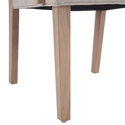 Upholstered Dining Chairs with Armrests, Beige Fabric & Natural Rubber Wood Frame, Set of 2