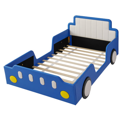 Twin Size Race Car-Shaped Platform Bed with Wheels,Blue