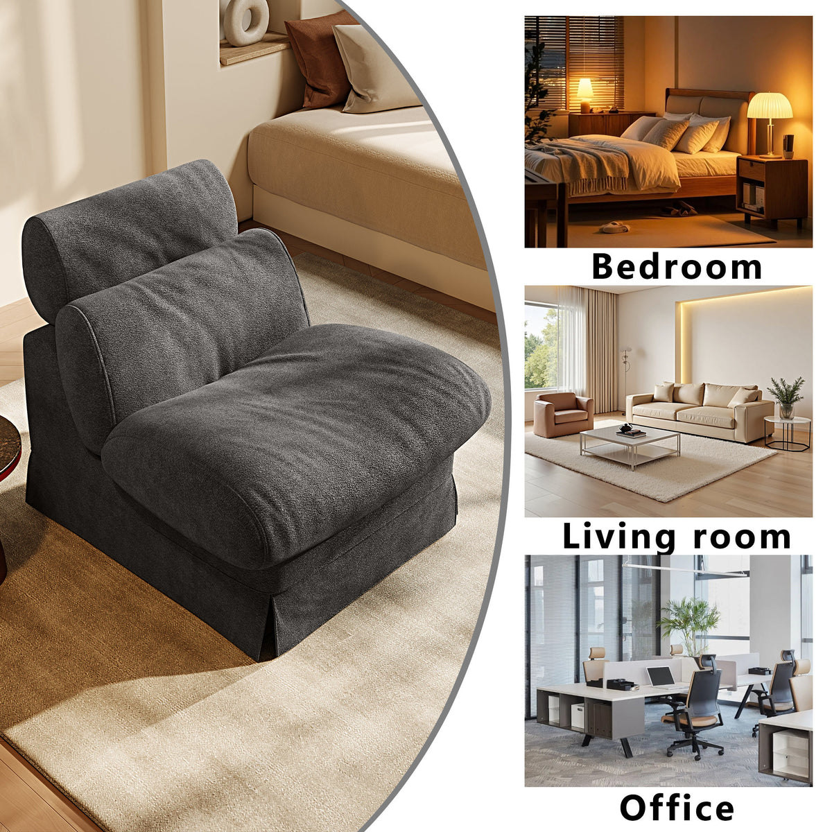 Minimalist Accent Chair with Solid Wood Frame, Soft Medium-Firm Chenille Upholstery, Ideal for Living Room, Bedroom, Balcony & Office Reading Nook