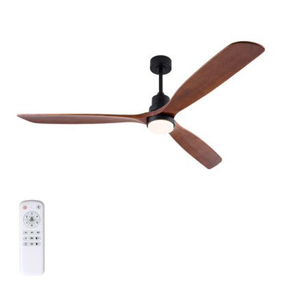 72 Inch Ceiling Fan with LED Light, 3‑Blade Black Walnut Wooden Fan, DC Motor, 6‑Speed & 1/4/8H Timer, Matte Black Iron, For Large Living Room Farmhouse Indoor