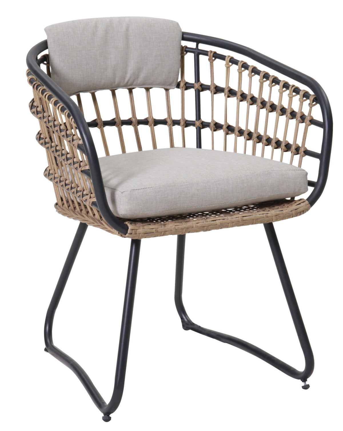 Beige PE Rattan Dining Chairs Set of 2 with Cushions, Outdoor Wicker Armchairs for Garden, Lawn, Poolside, Backyard, Porch