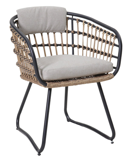 Beige PE Rattan Dining Chairs Set of 2 with Cushions, Outdoor Wicker Armchairs for Garden, Lawn, Poolside, Backyard, Porch