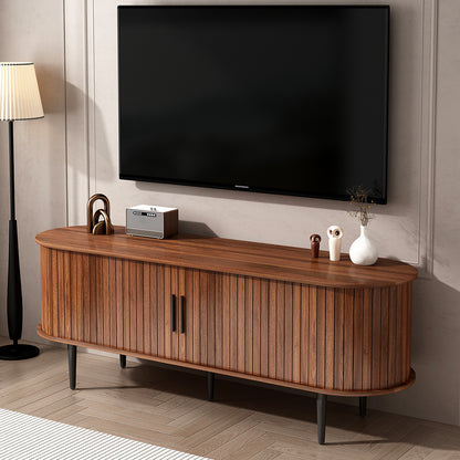 TV Stand, 55" Modern TV Console Table with Storage Compartment and Sliding Door, Gaming Entertainment Center with Cabinet - Walnut