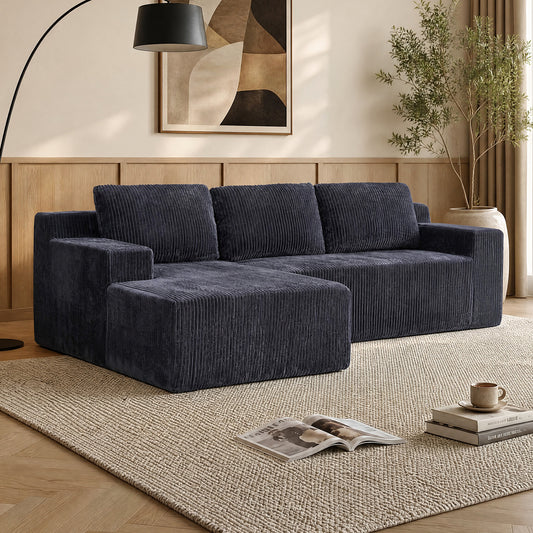 Corduroy Modular L Shaped Sectional Sofa,Luxury Floor Couch Set,Upholstered Indoor Furniture,Foam-Filled Compressed Sofa for Living Room,Bedroom,GREY,FACE RIGHT