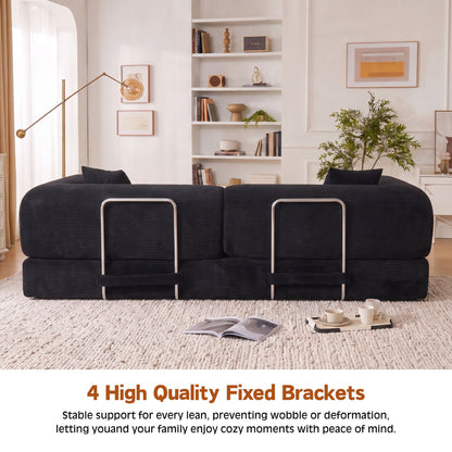 Convertible Sofa Bed, Folding Floor Couch Corduroy Fold Out Couch Bed Futon Sleeper Mattress with Pillows, Boneless Sofa for Living Room Bedroom,BLACK