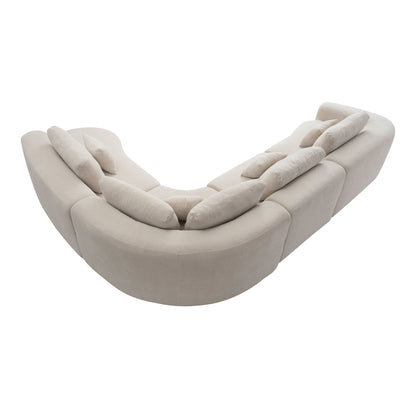 136.9" Camel Modular Curved Sectional Sofa, Vacuum Compressed Cloud Couch, Oversized Corner Sofa Set with Throw Pillows, No Assembly Required, Deep Seat Curved Sofa for Large Living Room.