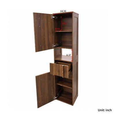 Tall Narrow Storage Cabinet, Wooden Freestanding Bookshelf with Doors & drawer, Slim Display Bookcase for Living Room, Bedroom, Home Office