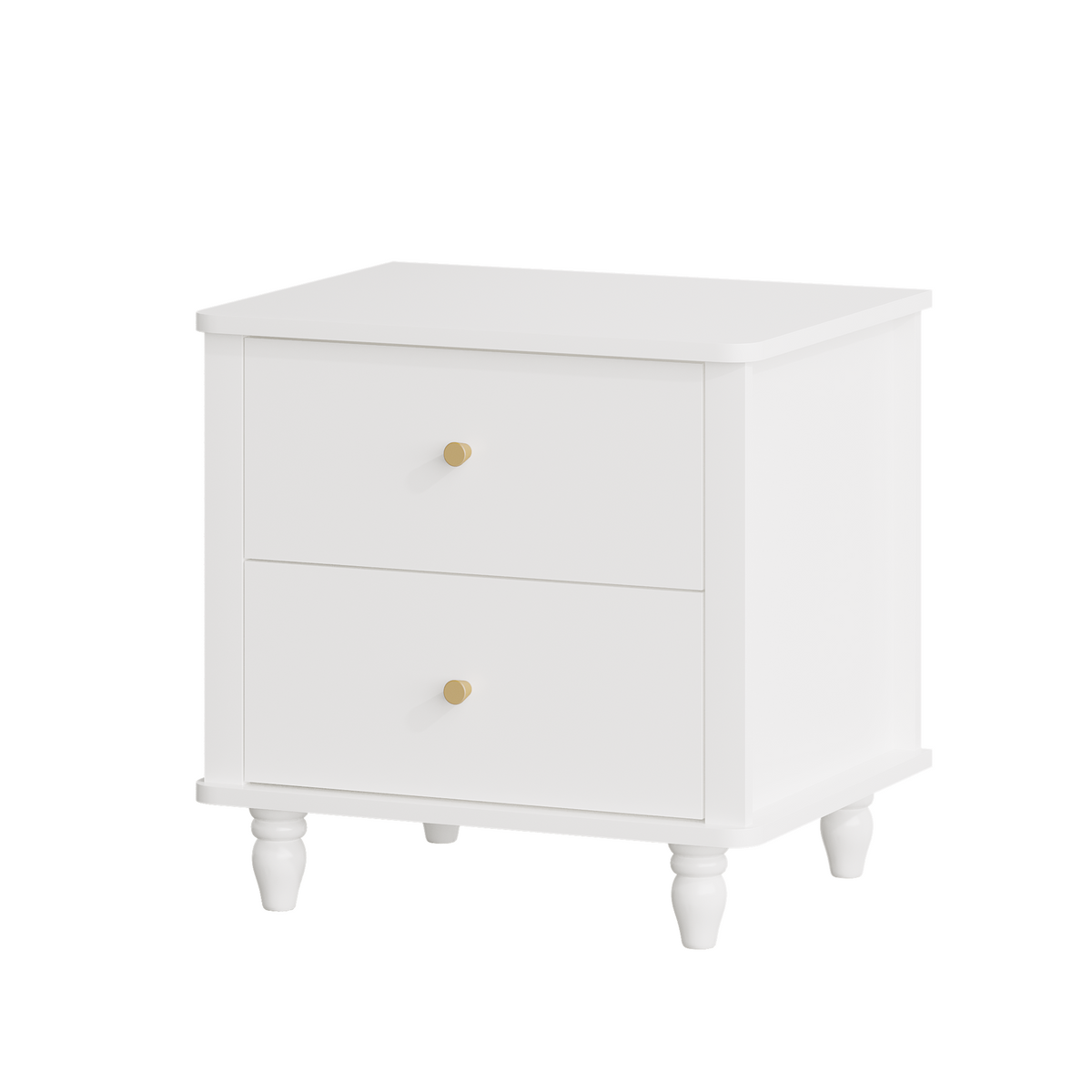 Modern 2-Drawer Nightstand, MDF Wooden Bedside Table with Round Knobs, Small Bedside Cabinet End Table for Bedroom, Living Room, Kids Room, White